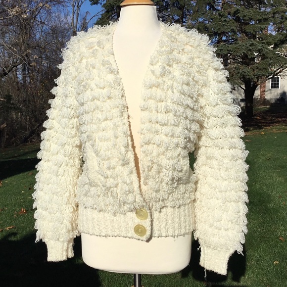 Vintage Clovis Ruffin Knit Shaggy Sweater Cardigan - Picture 2 of 11
